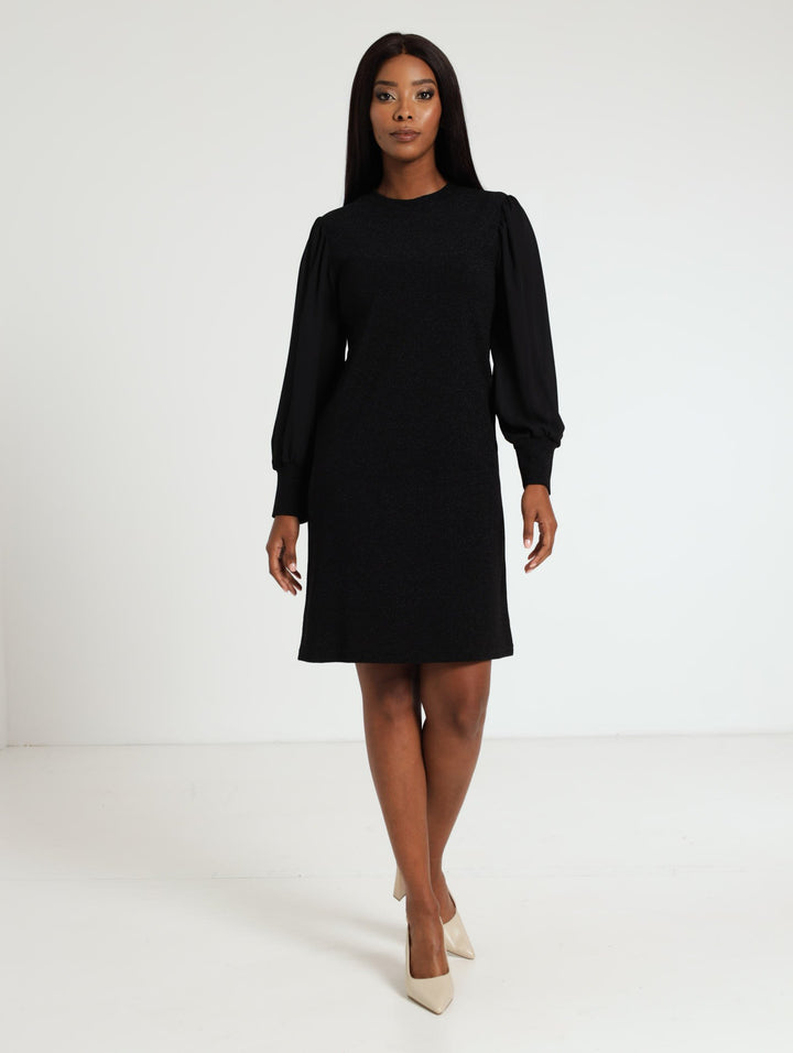 Lurex Combo Shift Dress - Black
