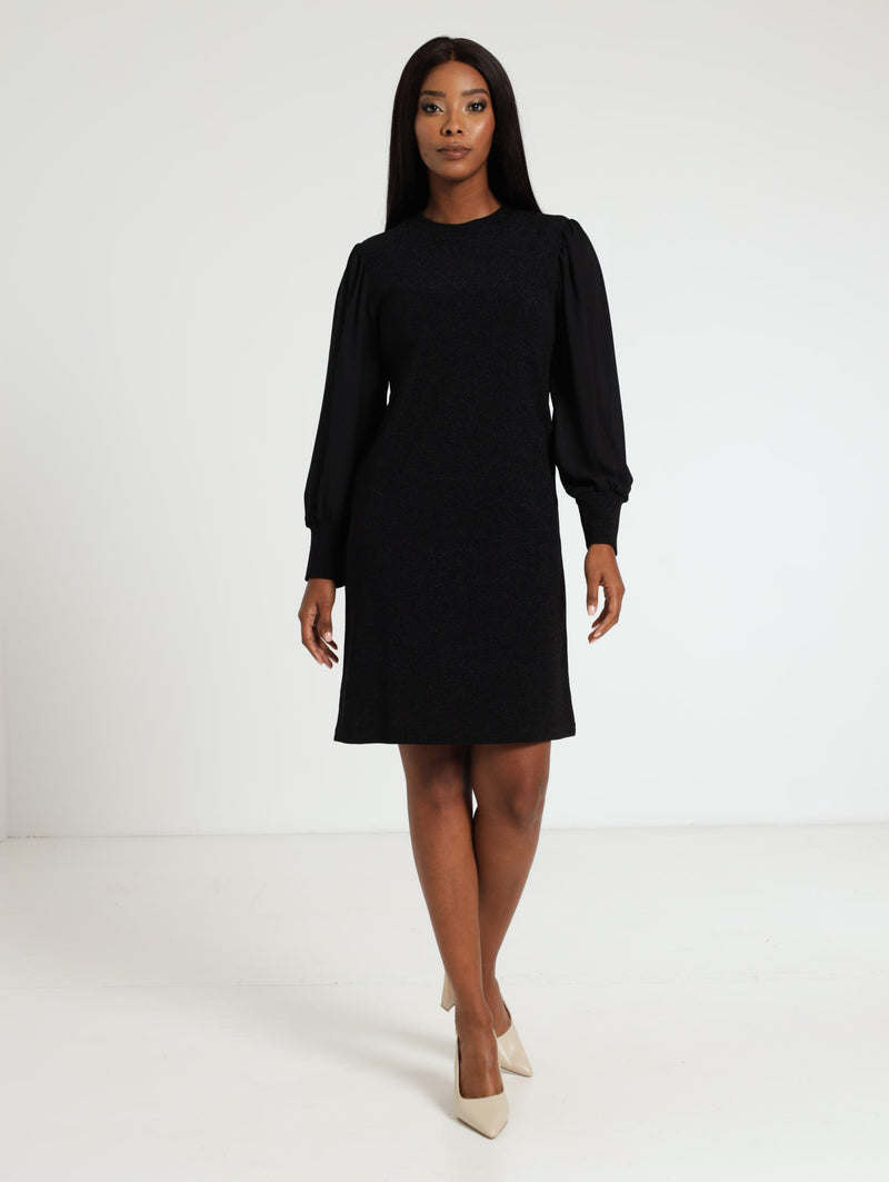 Lurex Combo Shift Dress - Black
