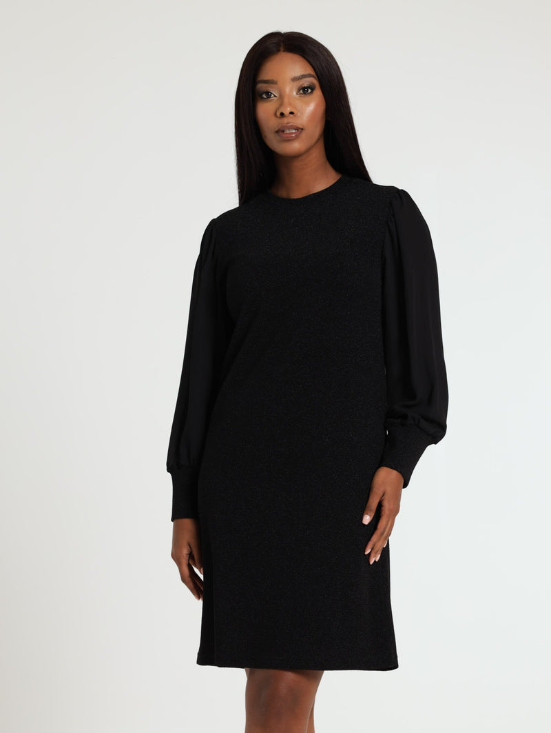 Lurex Combo Shift Dress - Black