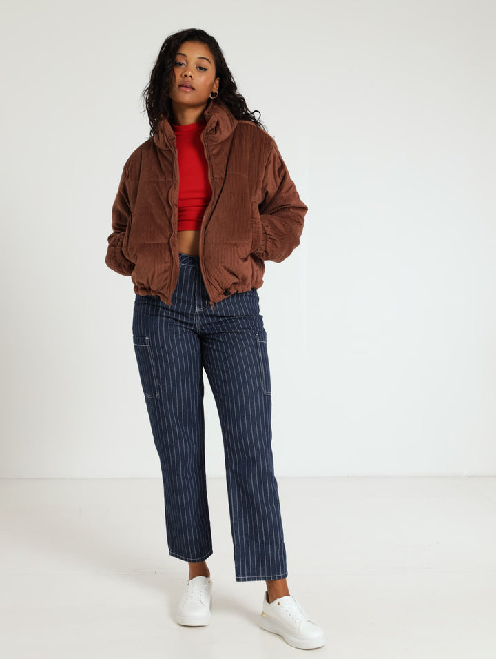 Corduroy Puffer Jacket - Brown