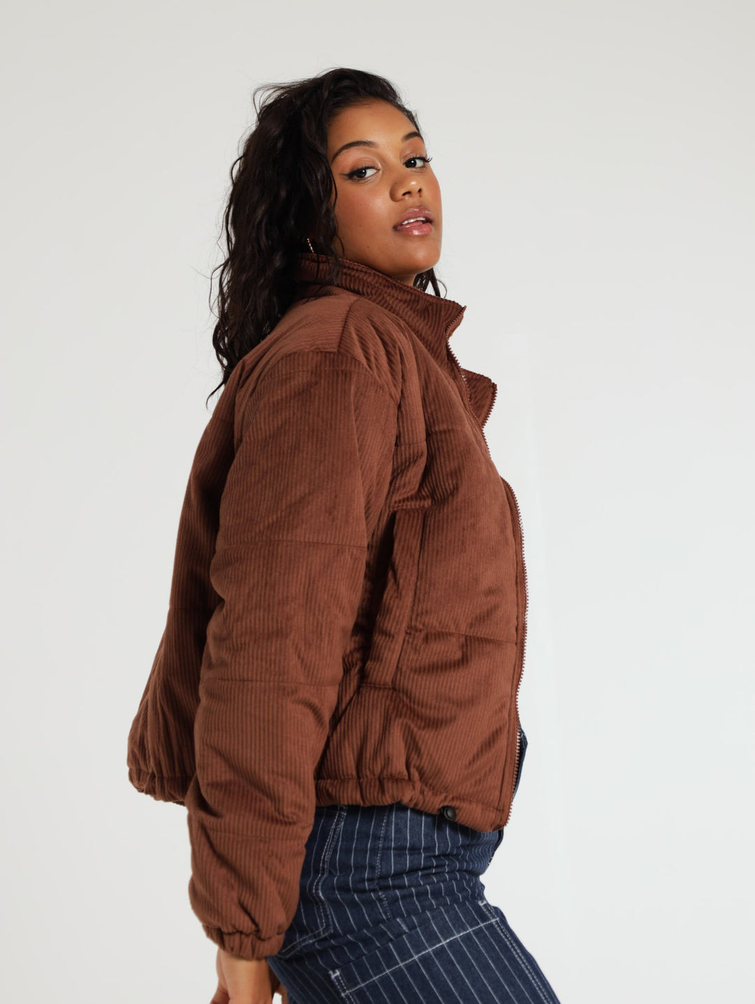 Corduroy Puffer Jacket - Brown