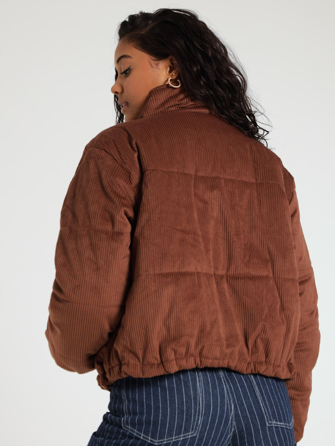 Corduroy Puffer Jacket - Brown