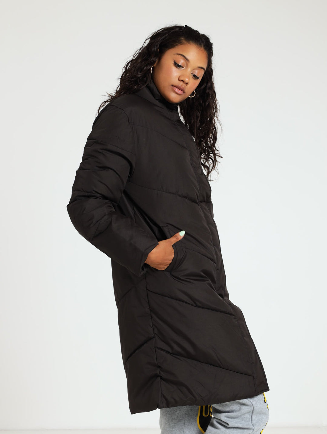 Longer Length Puffer Jacket - Black