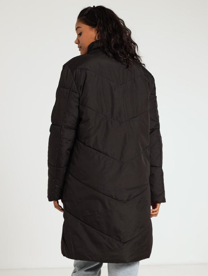 Longer Length Puffer Jacket - Black
