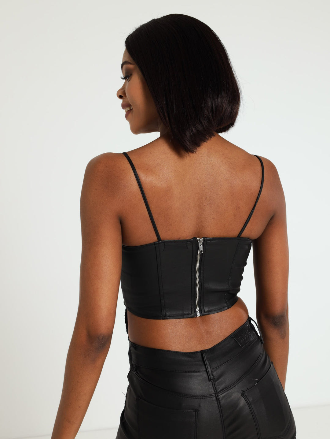 Coated Corset Top - Black