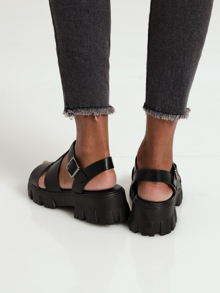 Chunky Thick Strap Sandal - Black