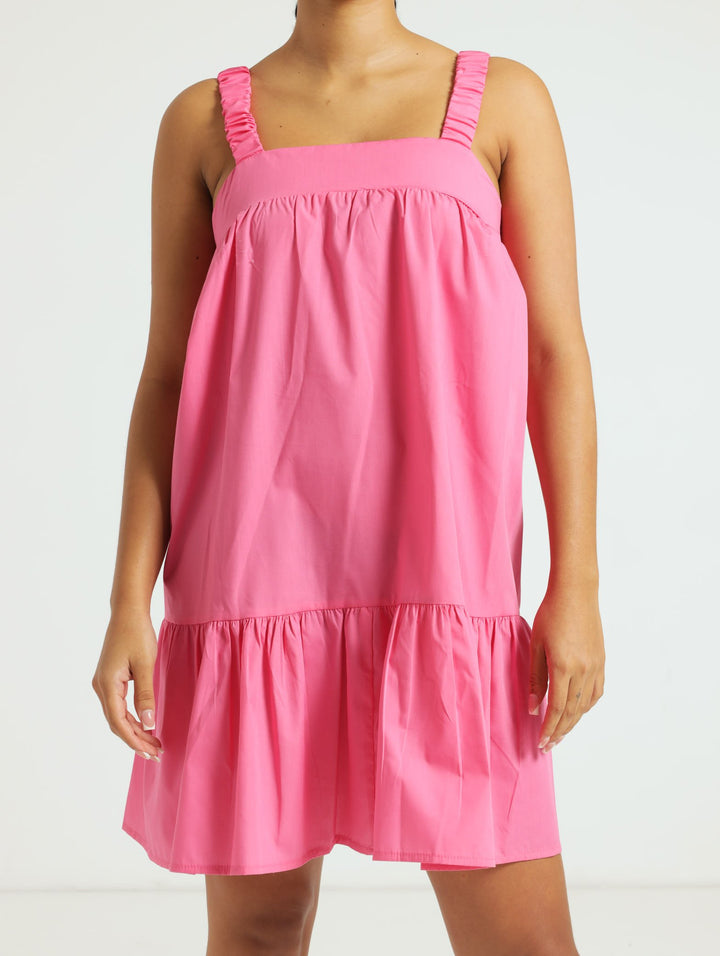 Girls Back Detail Tier Dress - Pink