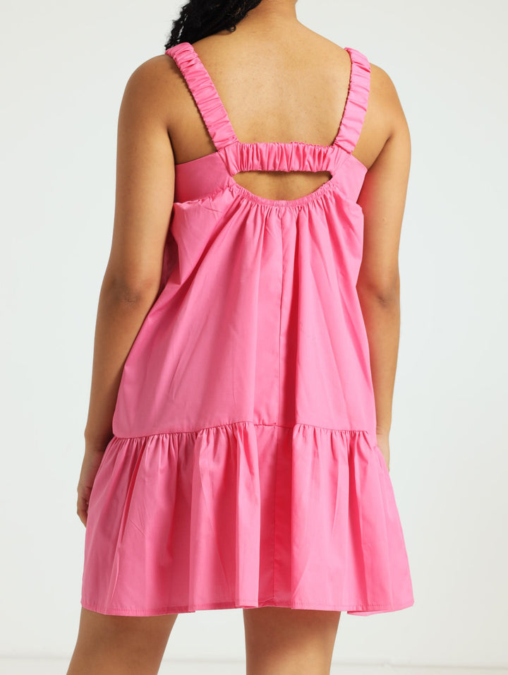 Girls Back Detail Tier Dress - Pink