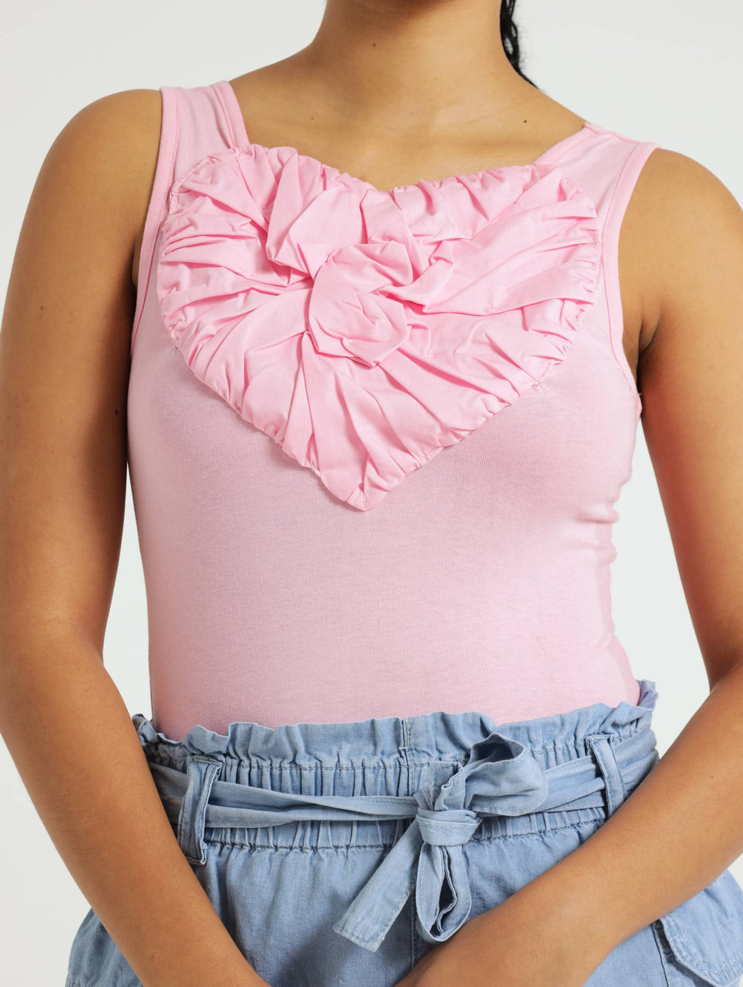 Girls Heart Trim Bodysuit - Light Pink