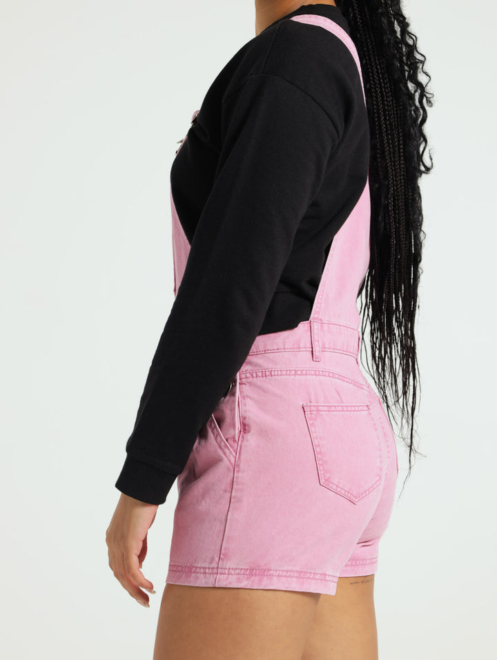 Girls Acid Wash Dungaree - Pink