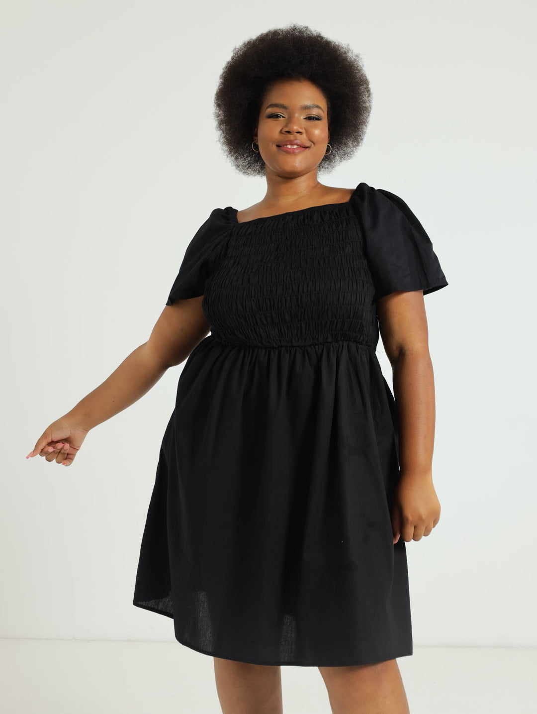 Tieback Peasant Dress - Black