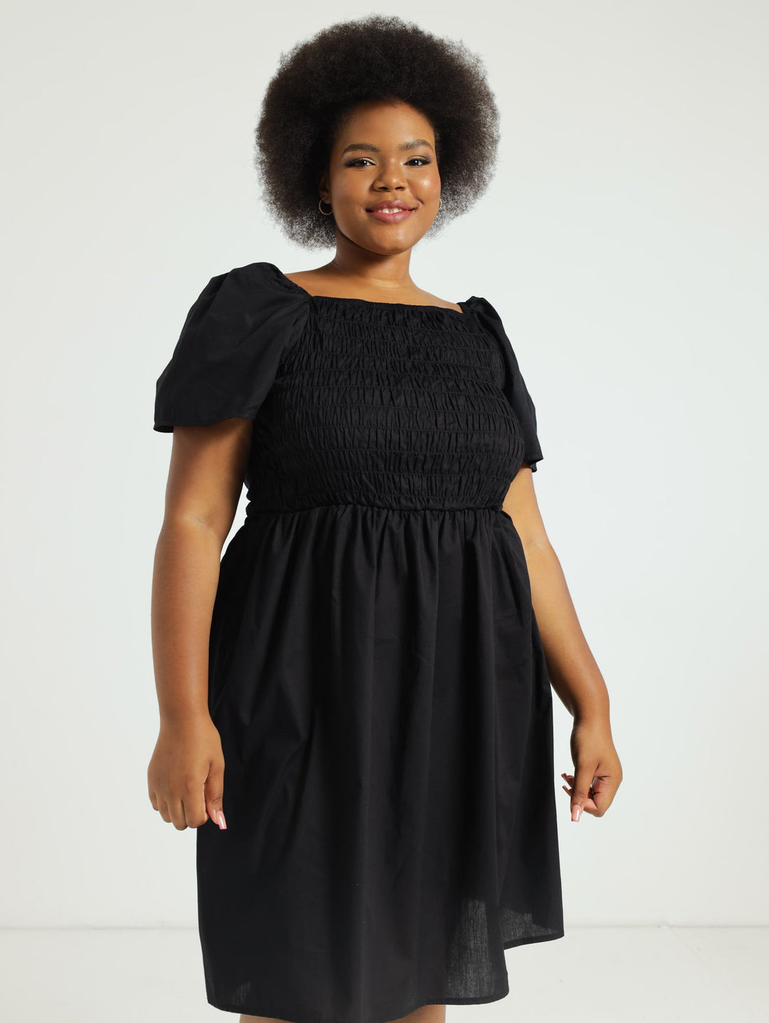 Tieback Peasant Dress - Black