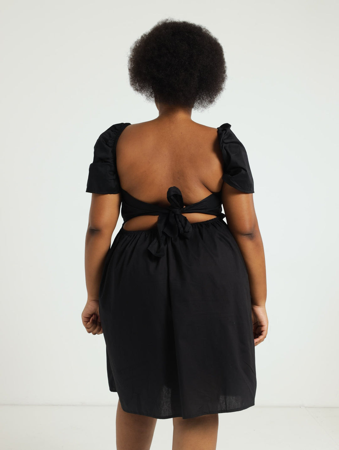 Tieback Peasant Dress - Black