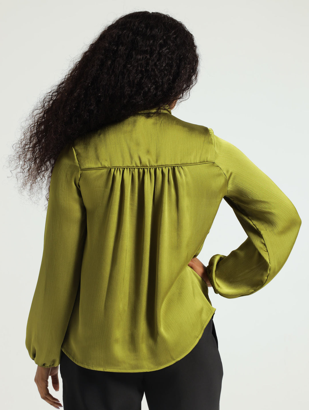 Kitty Bow Satin Blouse - Olive