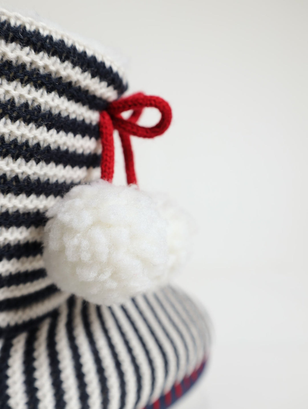 Stripe Boot Slipper With Pom Pom - Navy/White