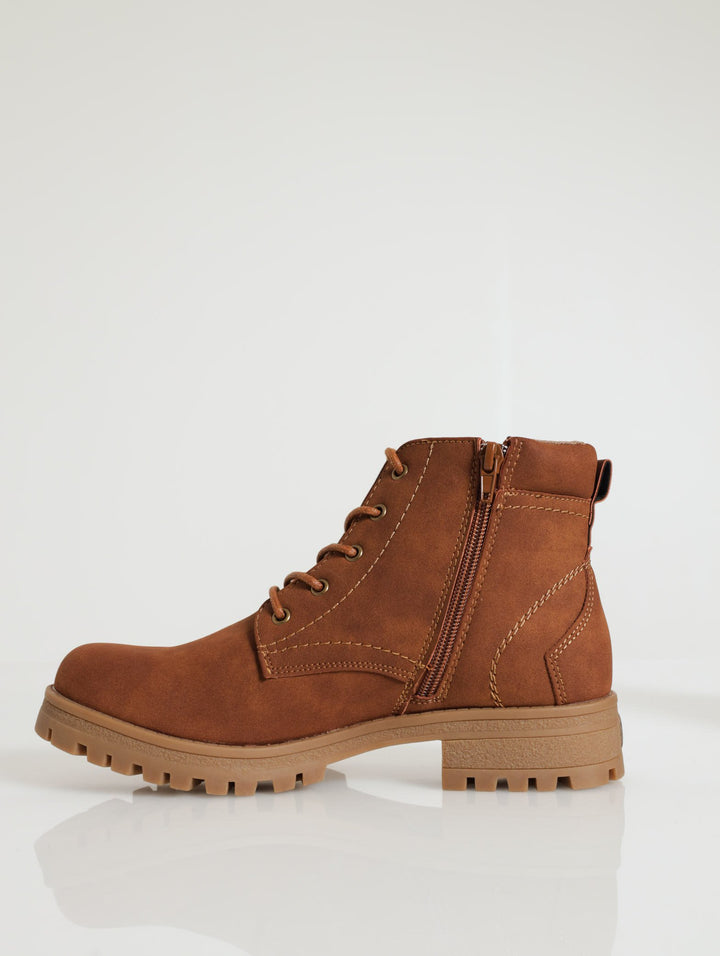 Lace Up Military Ankle Boot - Brown