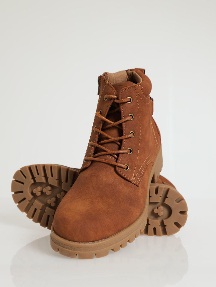 Lace Up Military Ankle Boot - Brown