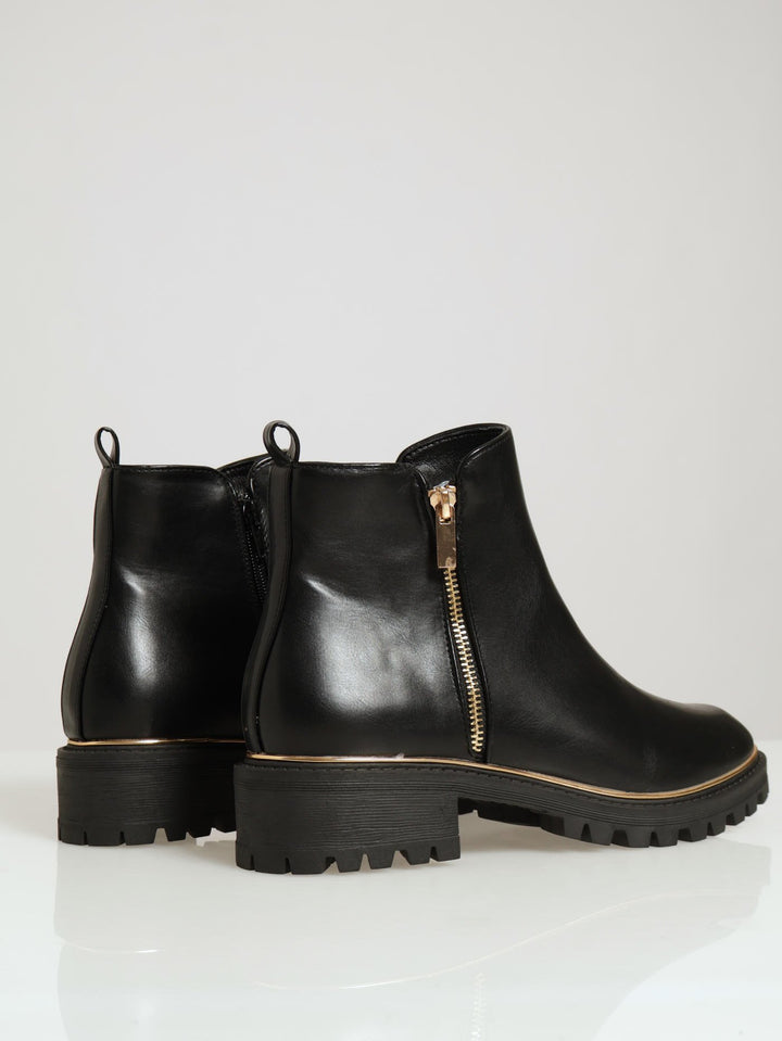 Chunky Chelsea Boot With Gold Insert - Black