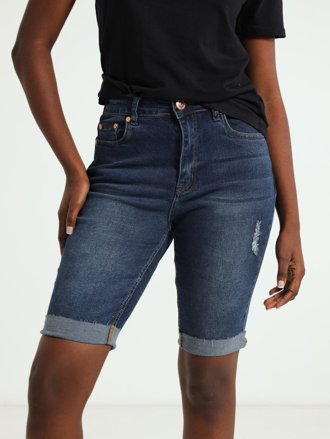 Curvy Fit Skinny Leg Bermuda Shorts - Dark Blue