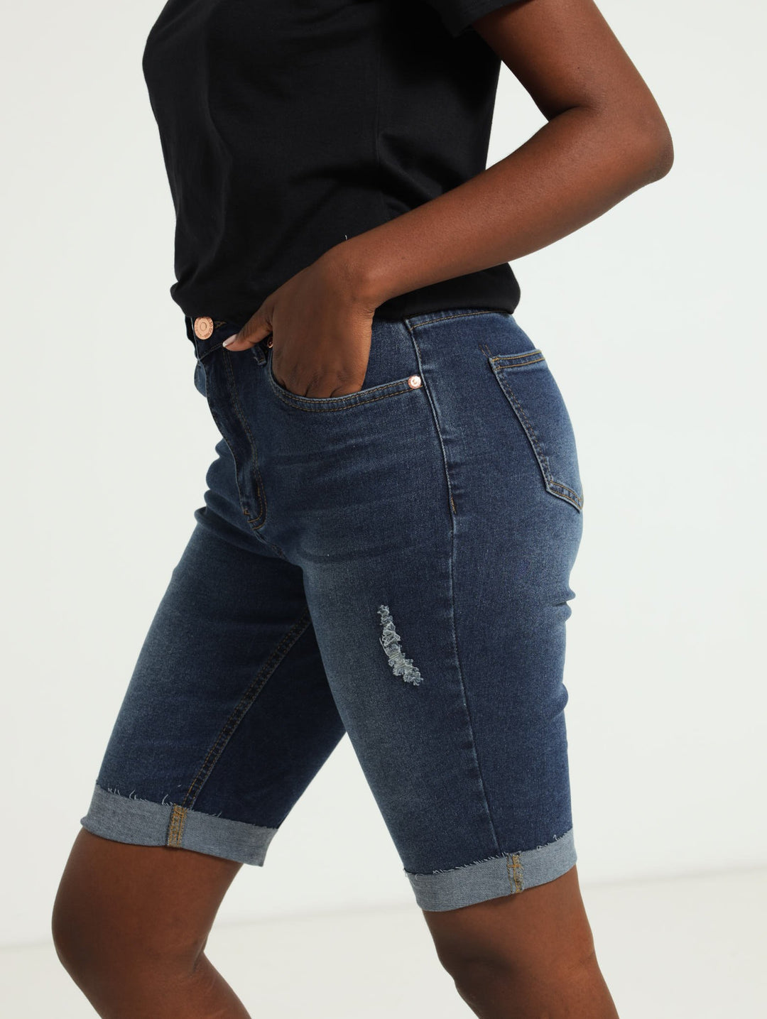 Curvy Fit Skinny Leg Bermuda Shorts - Dark Blue