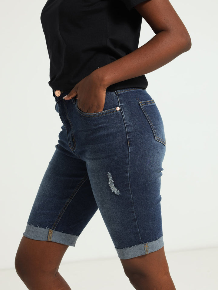 Curvy Fit Skinny Leg Bermuda Shorts - Dark Blue