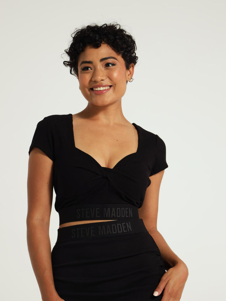 Jenna Front Twist Bustier Top - Black