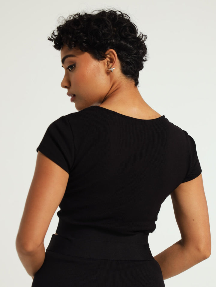 Jenna Front Twist Bustier Top - Black