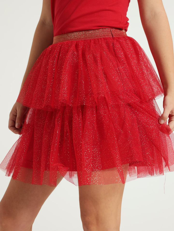 Girls Glitter Tutu Skirt - Red
