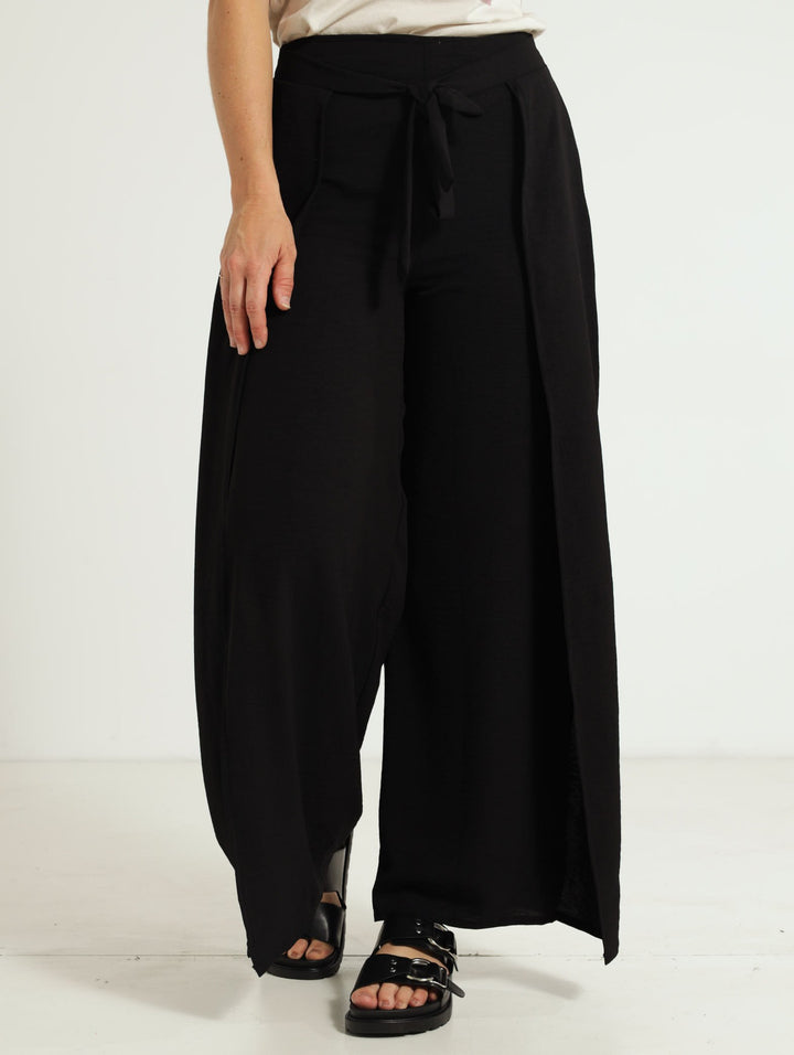 Front Tie Pants - Black