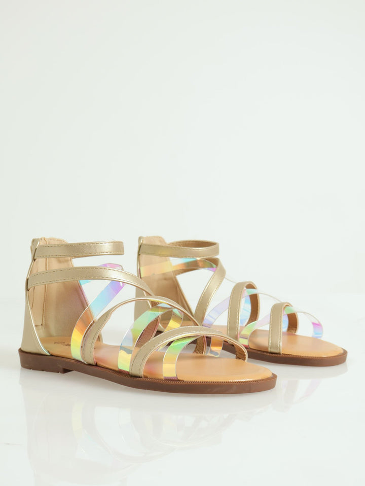 Girls Vinyl Gladiator Sandal - Gold