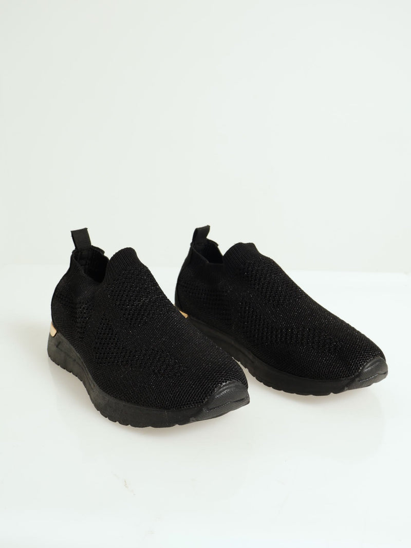 Ladies Gold Detail Slip On Sneaker - Black