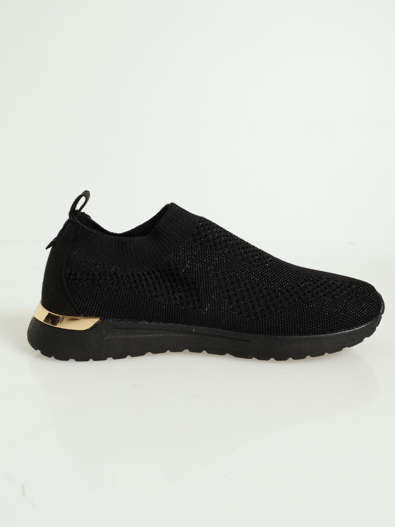 Ladies Gold Detail Slip On Sneaker - Black