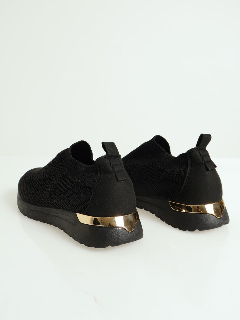 Ladies Gold Detail Slip On Sneaker - Black