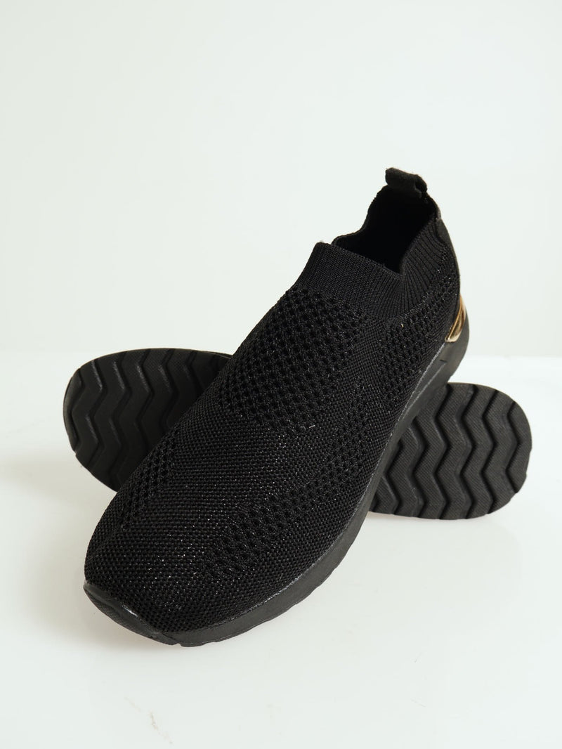 Ladies Gold Detail Slip On Sneaker - Black
