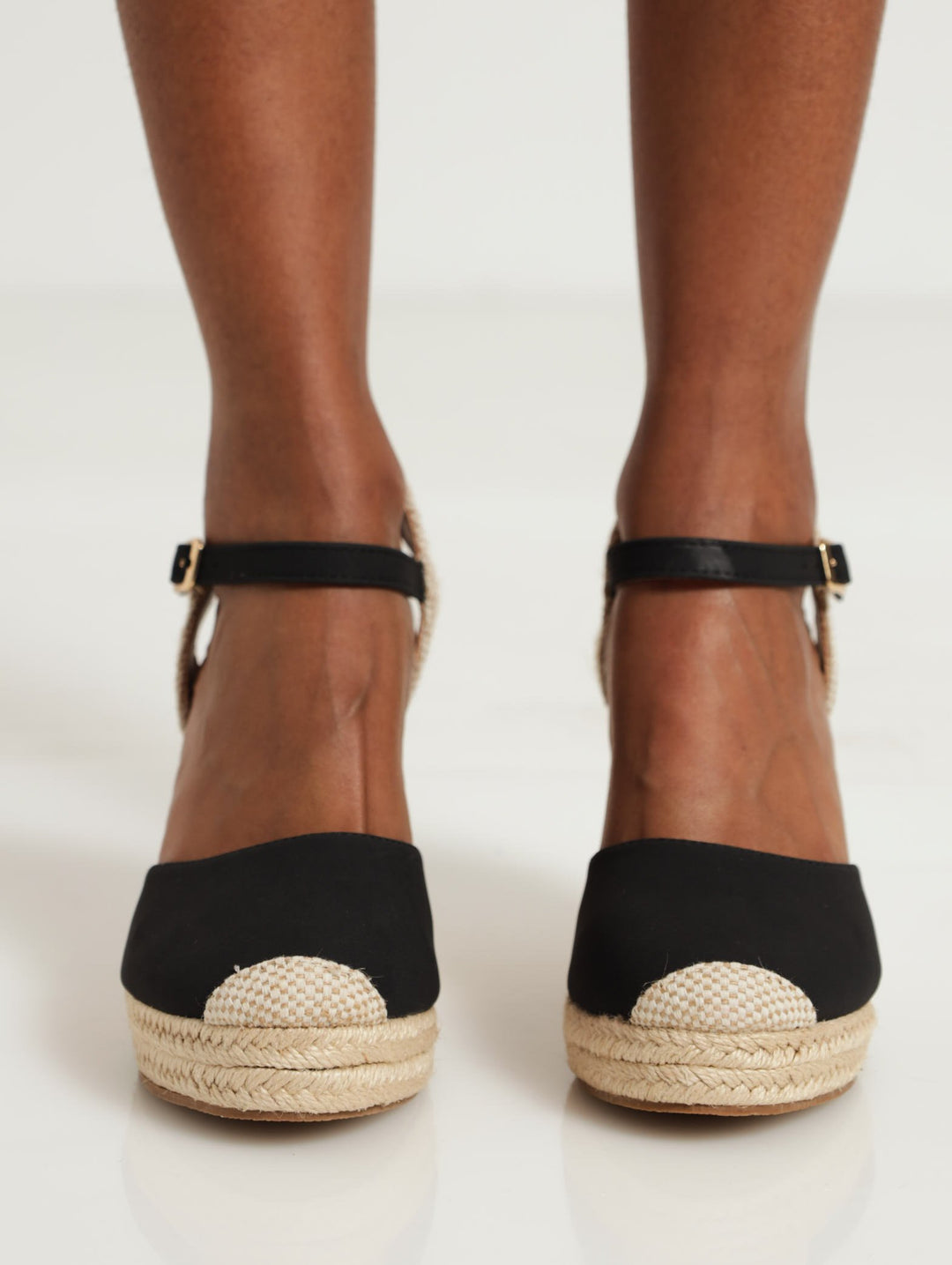 Wedge Espadrille With Ankle Strap - Black