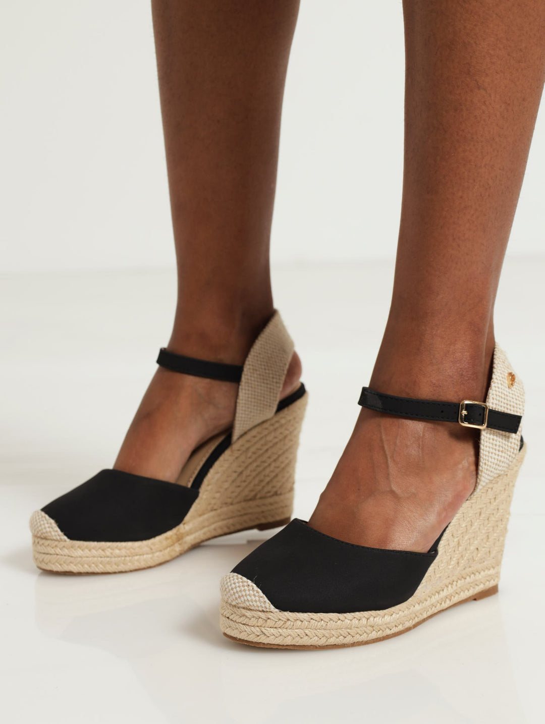 Wedge Espadrille With Ankle Strap - Black