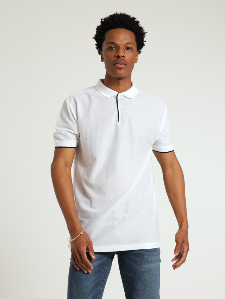 Pique Tipped Collar Golfer - White