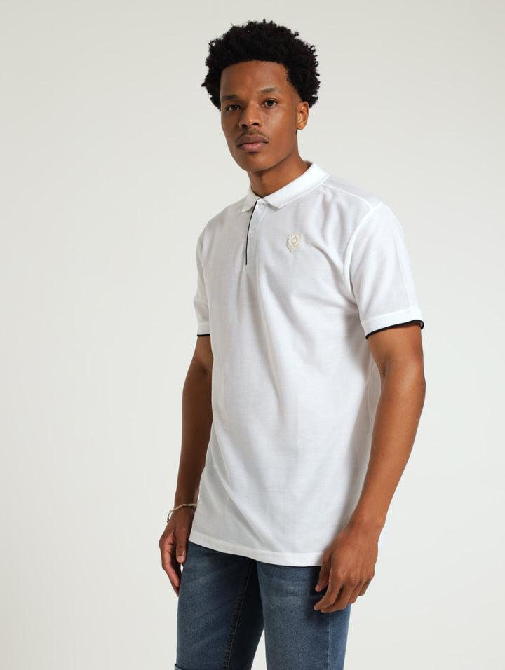 Pique Tipped Collar Golfer - White