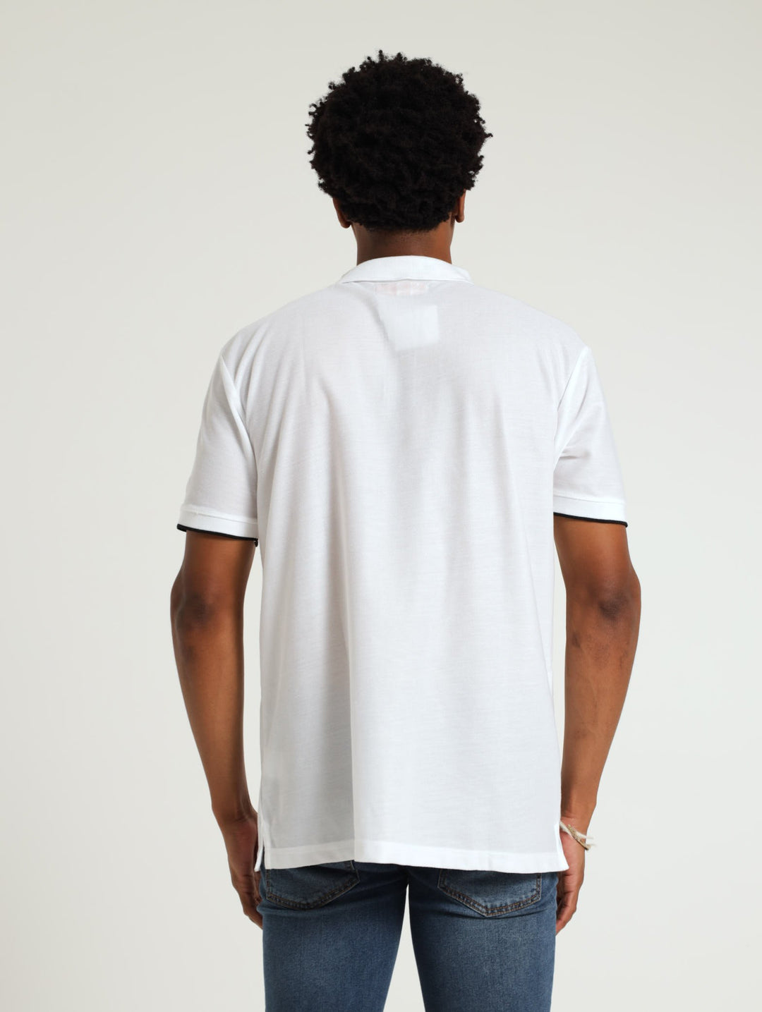 Pique Tipped Collar Golfer - White