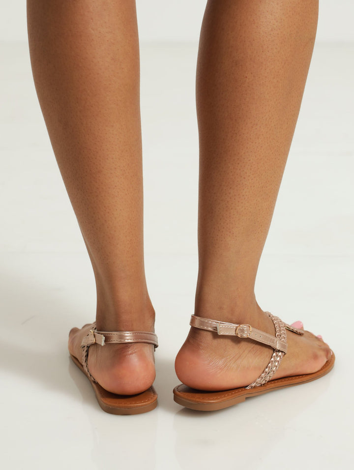 Braided Thong Slingback Sandal - Rose Gold