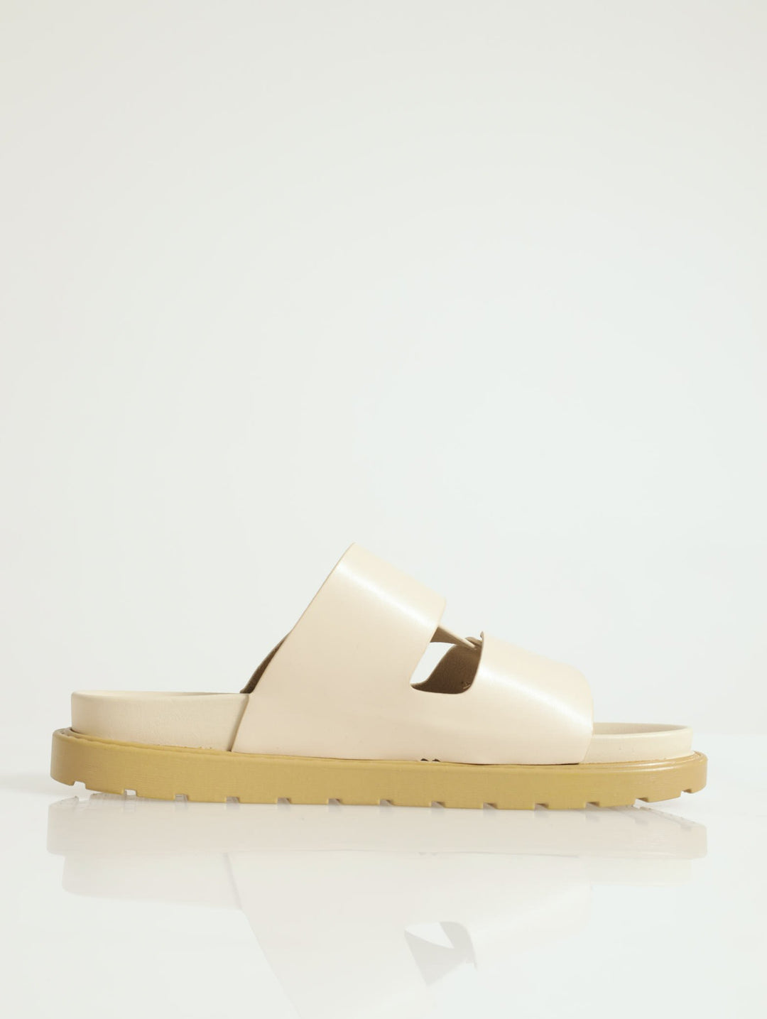 Double Strap Slide With Metal Rings Sandal - Oatmeal