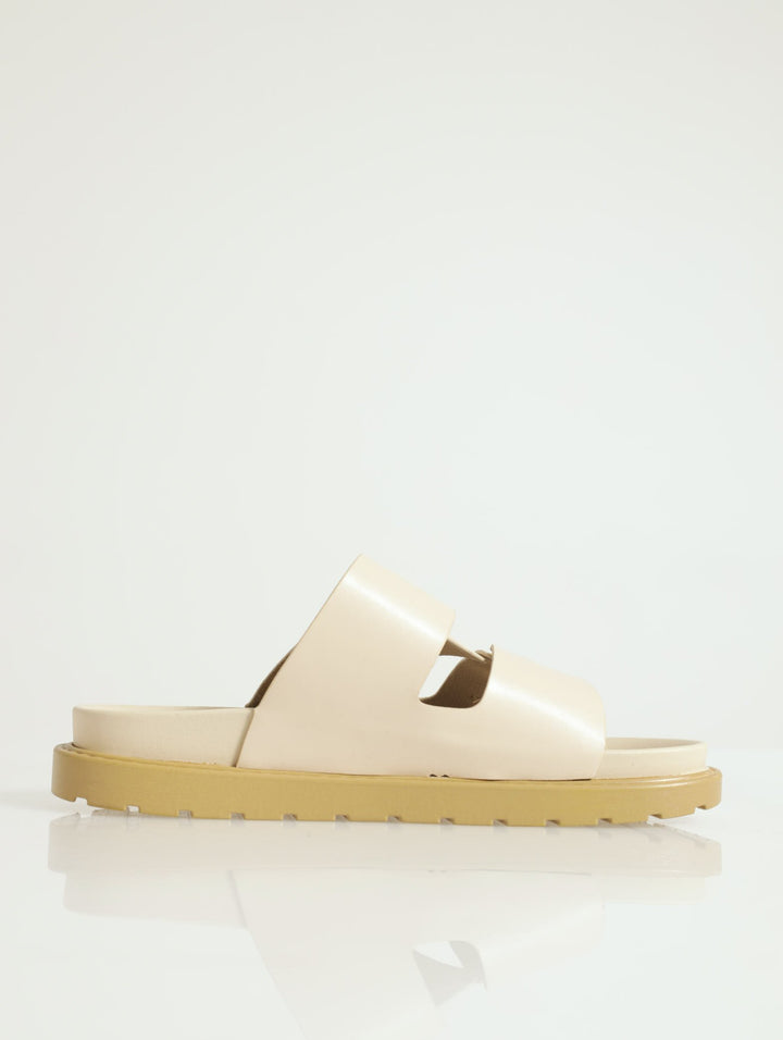 Double Strap Slide With Metal Rings Sandal - Oatmeal