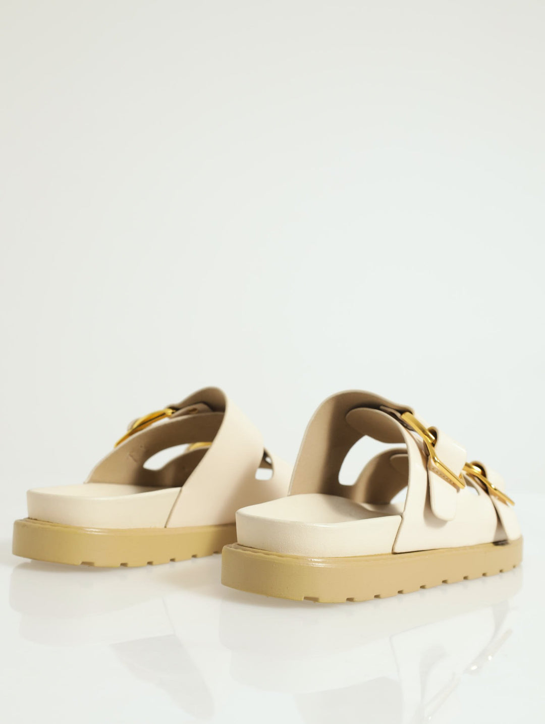 Double Strap Slide With Metal Rings Sandal - Oatmeal
