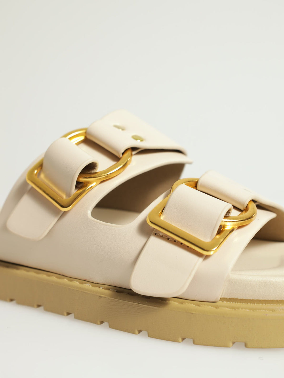 Double Strap Slide With Metal Rings Sandal - Oatmeal