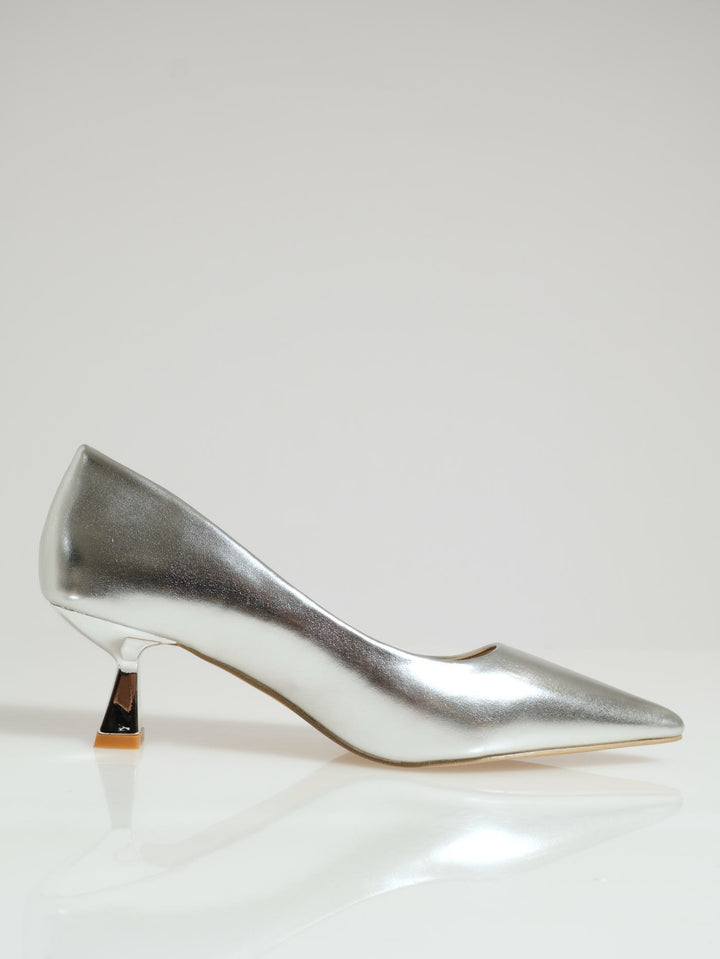 Lo Stiletto Pointy Metallic Full Court Heel - Silver