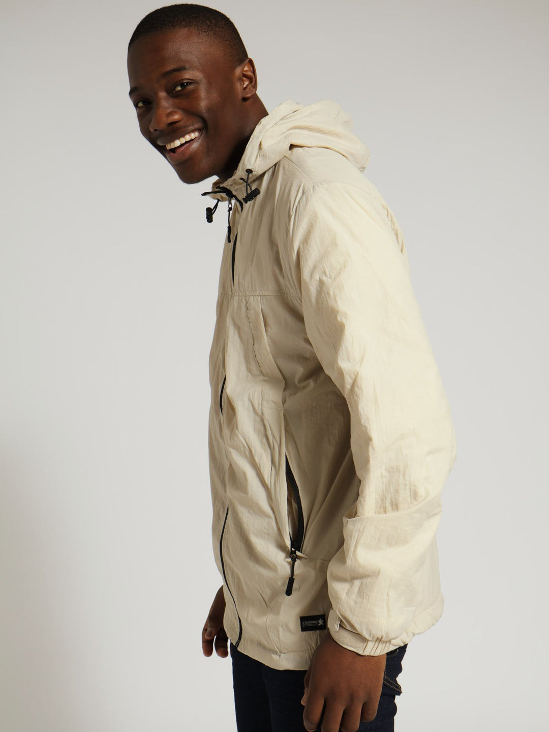 Hooded Windbreaker Jacket - Light Stone