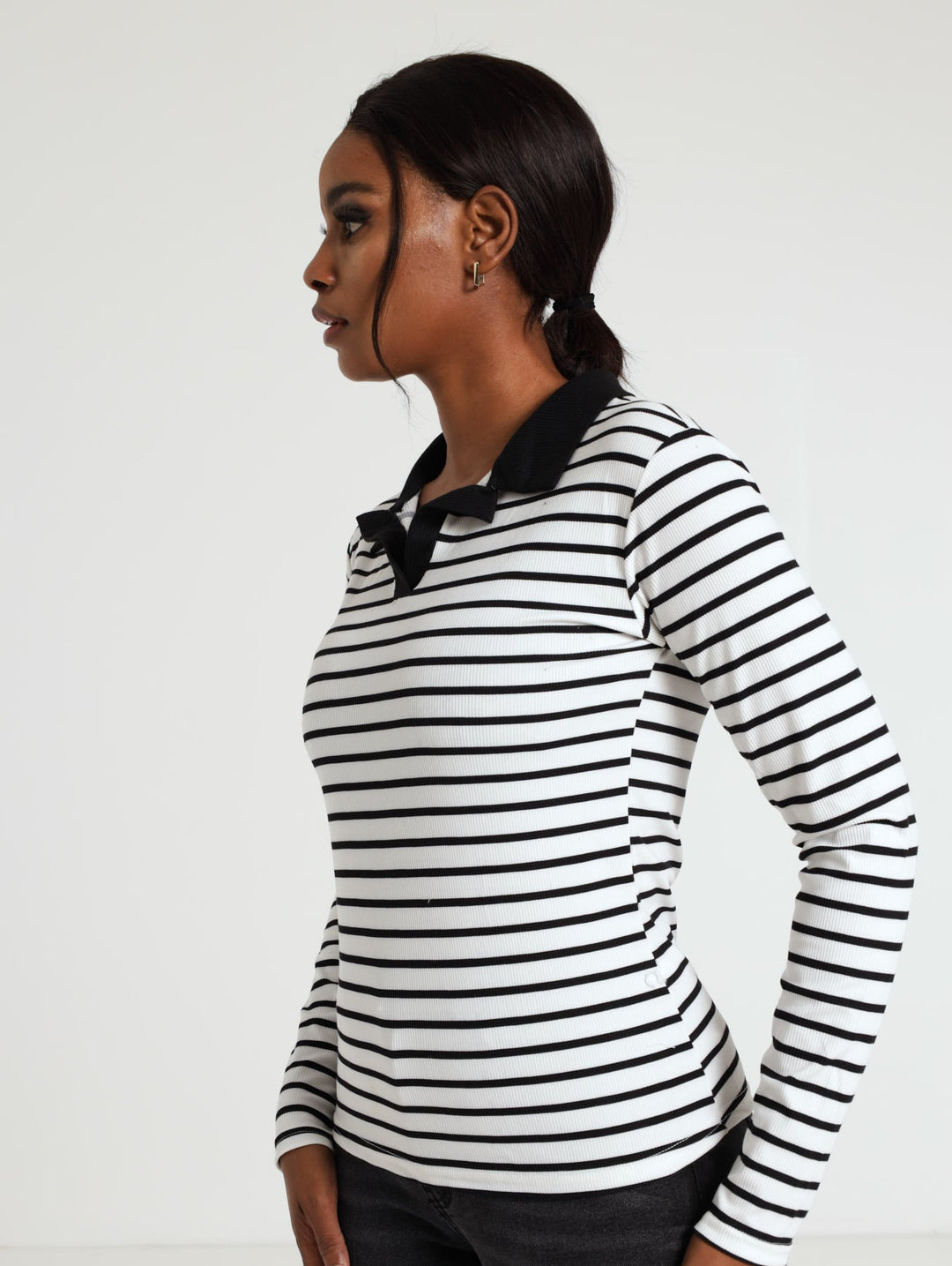 Rib Collared Top - White/Black