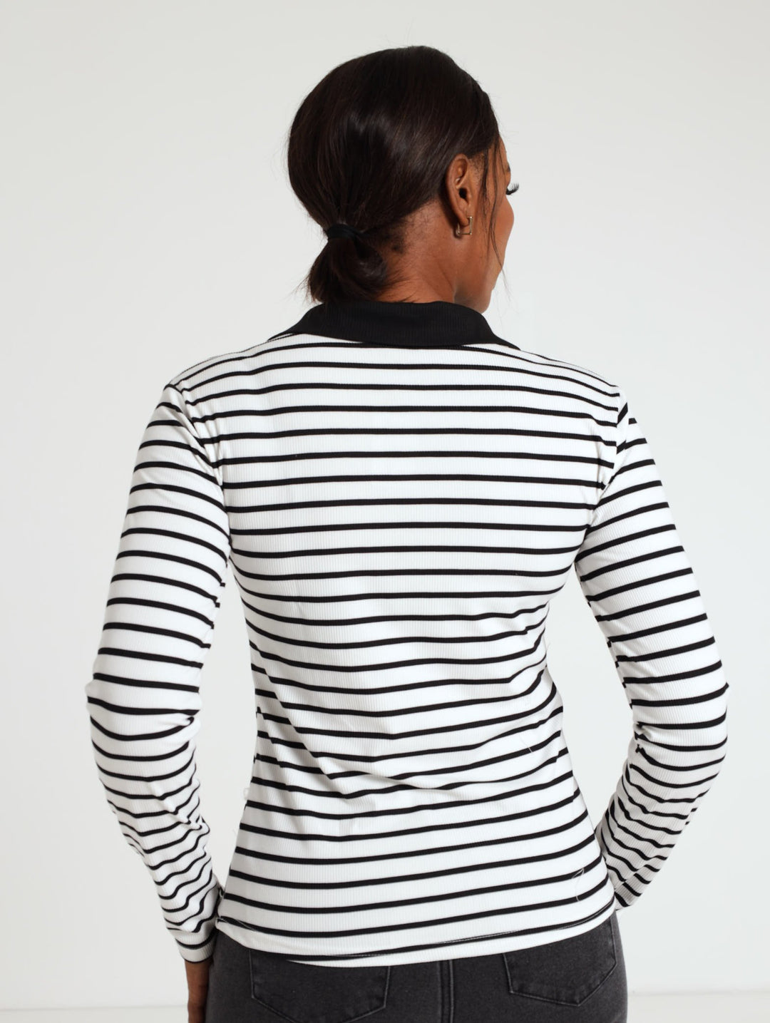 Rib Collared Top - White/Black