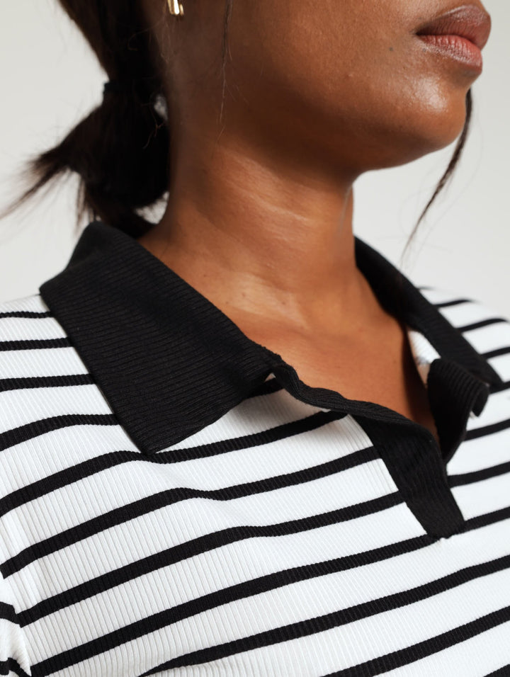Rib Collared Top - White/Black