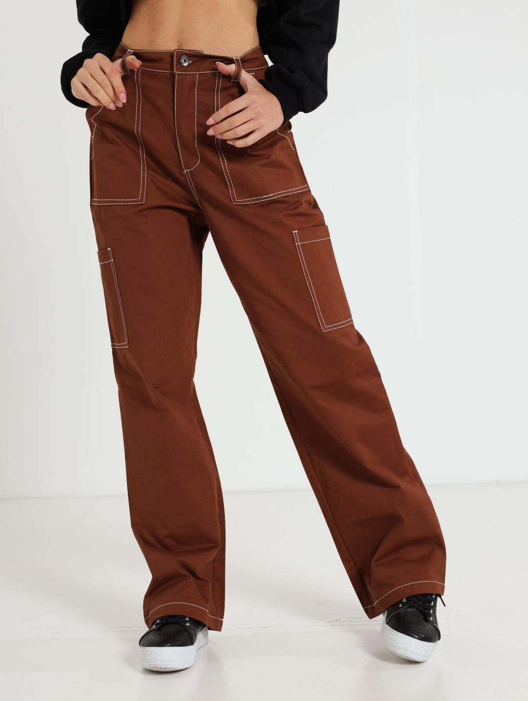 Contrast Stitch Utility Pant - Brown